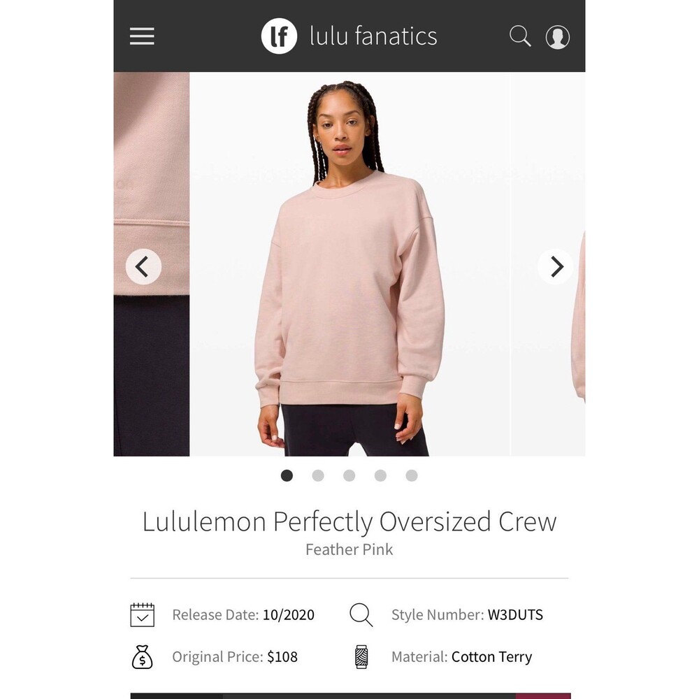 Lululemon size 12 Perfectly Oversized Crew
Light Pink
